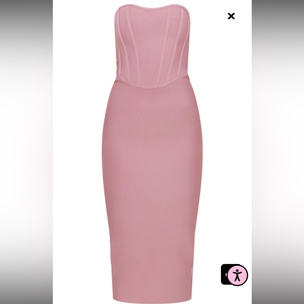 PrettyLittleThing Strapless Pink Midi Bodycon Dress - Picture 4 of 5